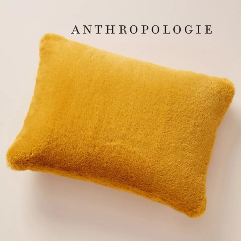 (TWO) Anthropologie Faux Fur Pillows in Marigold